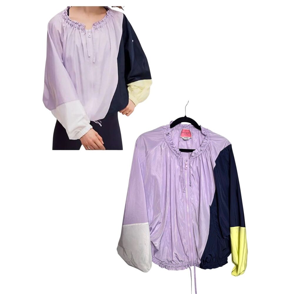 Kate Spade Oversized Colorblock Purple Blue Yellow Windbreaker Zip Size XS